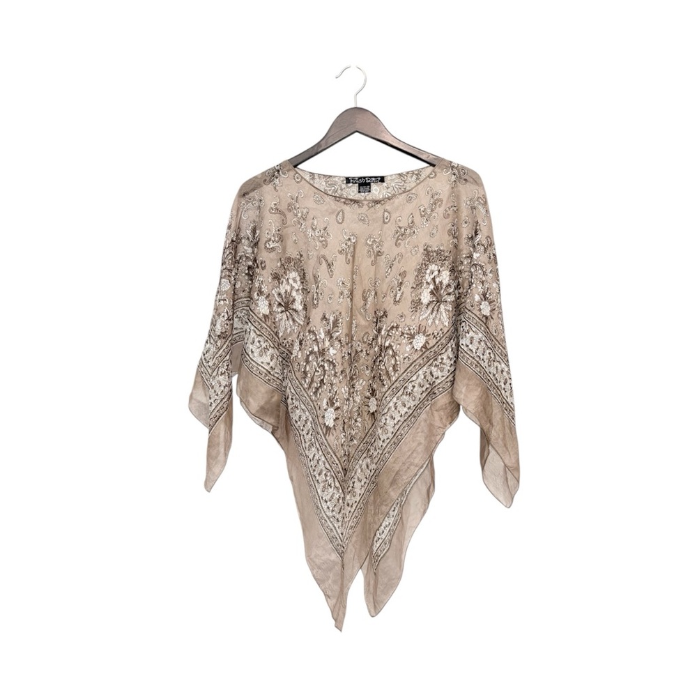 Silk Tan Floral Poncho Top